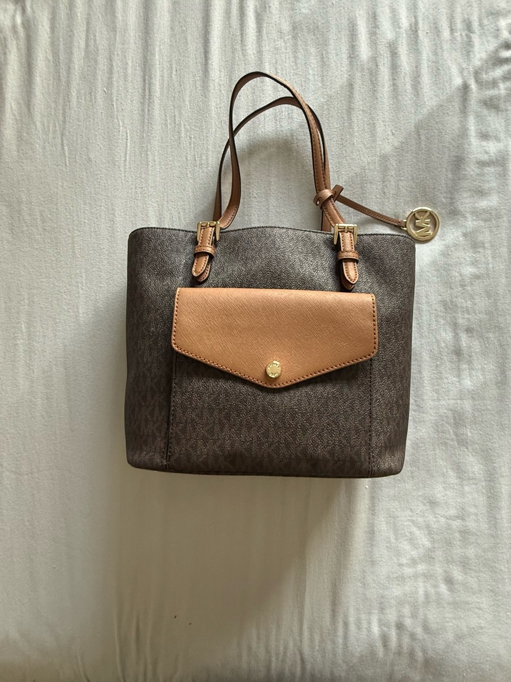 Michael Kors Brown Tote with Tan Front Flap